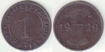 1929 A Germany 1 Reichspfennig A008216